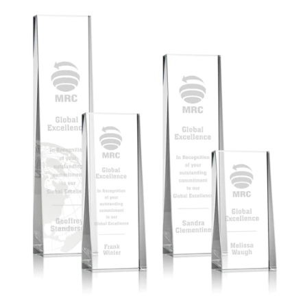 Corporate Glass awards. Corporate crystal awards. Glass Trophies. Employee Recognition. Glass Awards engraved to perfection. Custom Logo and Text. 