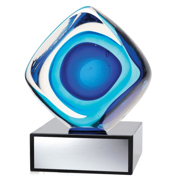 Blown Glass Blue Cube Sculpture Award - shoptrophies.com
