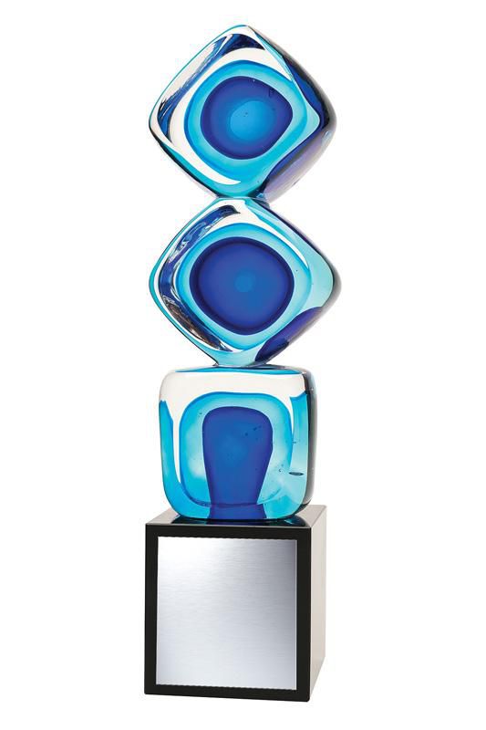 Blown Glass Blue Tri Cube Award - shoptrophies.com