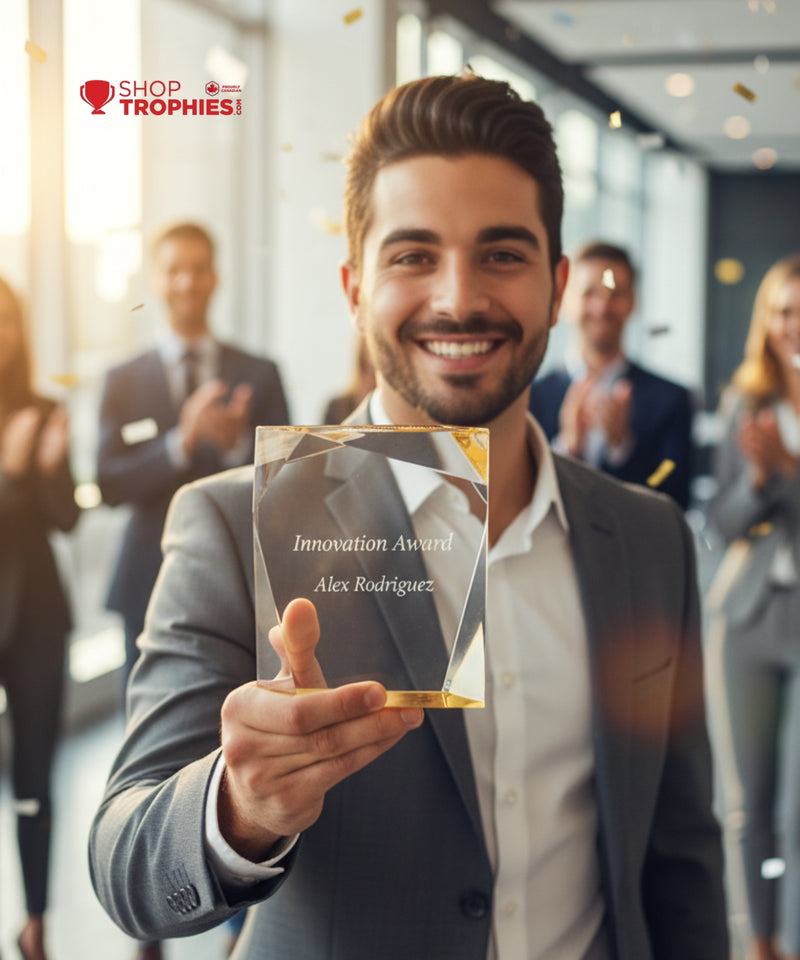 Clear Acrylic Prism Angled Edge Block Gold Foil Edge Award
