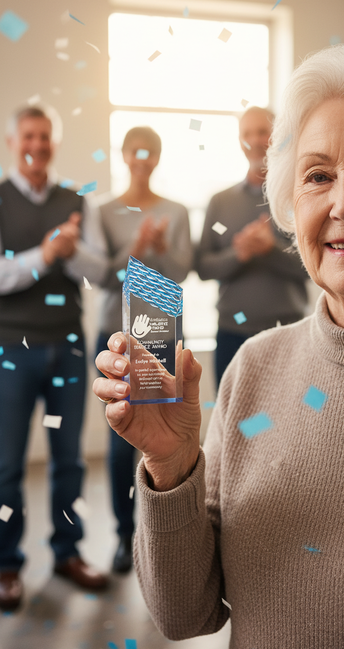 Clear Acrylic Prism Waterfall Tower Blue Foil Base Award