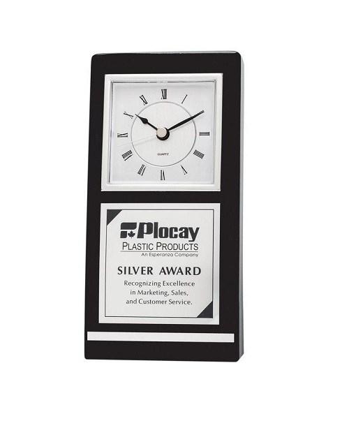 Black Silver Clock with Piano Finish - shoptrophies.com