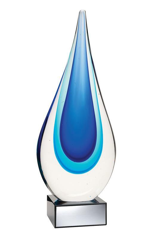 Blown Glass Blue Drop Award - shoptrophies.com