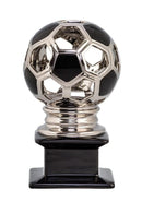 Ceramic Hollow Soccer Ball Silver and Black Trophy - shoptrophies.com