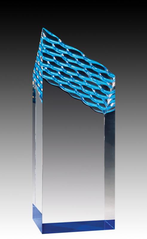 Clear Acrylic Prism Waterfall Tower Blue Foil Base Award - shoptrophies.com