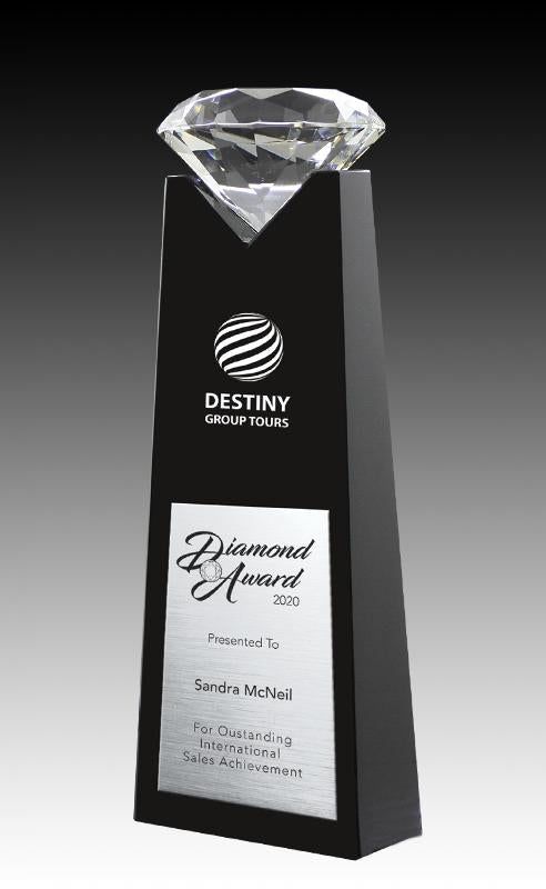 Crystal Diamond on Black Plaque Award - shoptrophies.com