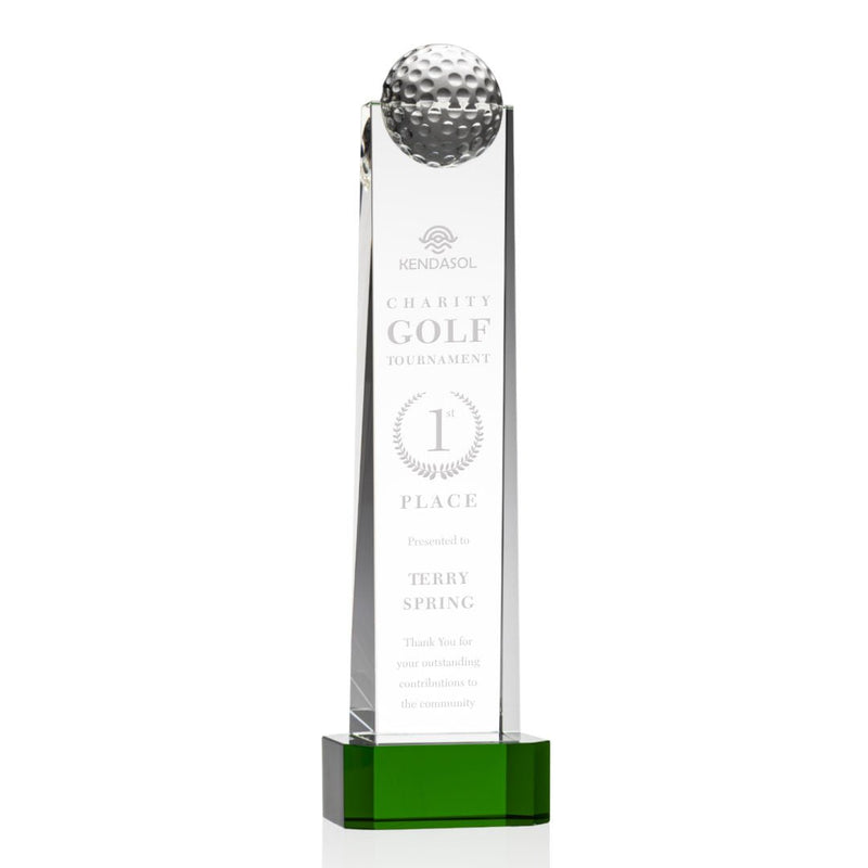 Crystal Dunbar Golf Award on Base - Green - shoptrophies.com