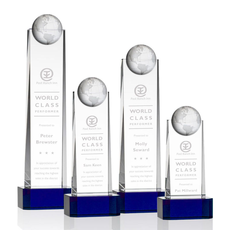 Crystal Sherbourne Globe Blue Base Award - shoptrophies.com