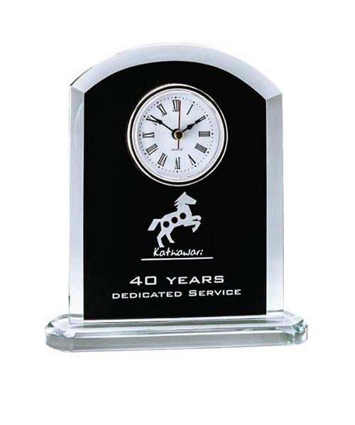Glass Black Clock Rounded Top - shoptrophies.com