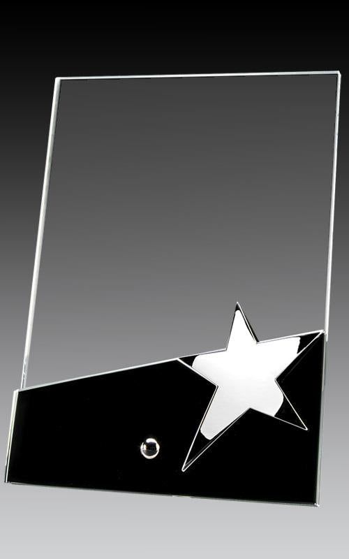 Glass Plaque on Pin w/ Star Black Base Award - shoptrophies.com