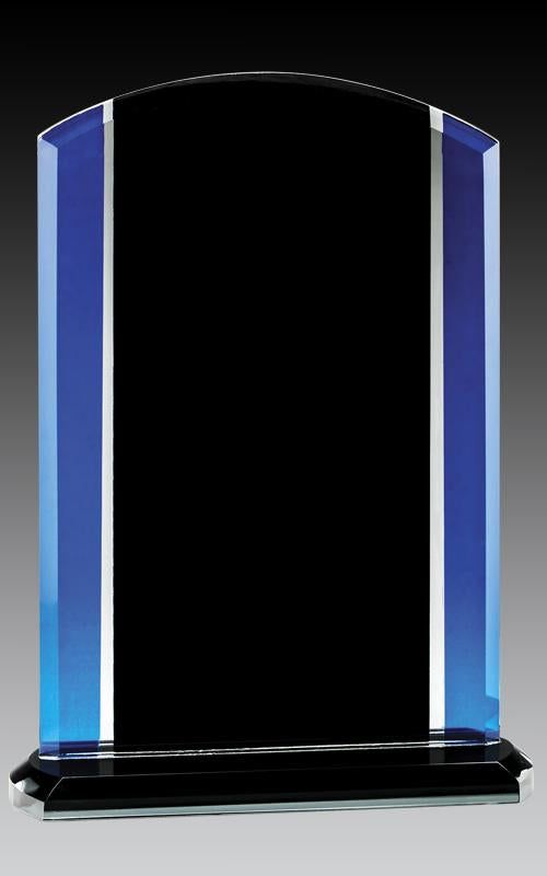 Glass Rounded Top Plaque Black & Blue Award - shoptrophies.com