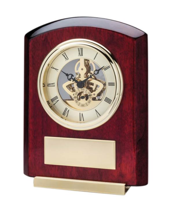 Gold Skeleton Rosewood Clock on Gold Base - shoptrophies.com