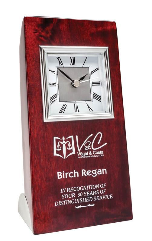 Piano Finish Rosewood Clock Upright on Silver Base - shoptrophies.com