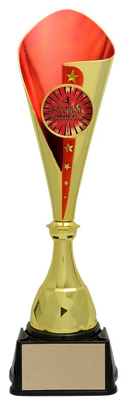 Plastic Bruno Cup with 2 inch Holder in Gold and Red - shoptrophies.com