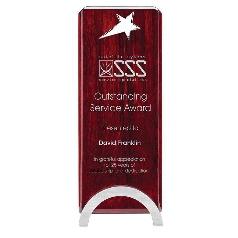 Rosewood Narrow Plaque Silve Star Award Silver - shoptrophies.com